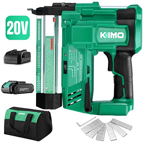 KIMO 20V 18 Gauge Cordless Brad Nailer/Stapler Kit, 2 in 1 Cordless Nail/Staple Gun w/Lithium-Ion Battery&Fast Charger, 18GA Nails/Staples, Single or Contact Firing for Home Improvement &Woodworking