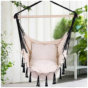 KCPer US-Direct Hammock Swing Chair Hanging Rope Chair Outdoor Indoor Hammock Net Chair for Kids Baby Adult, Camping Chair with Two Cushions