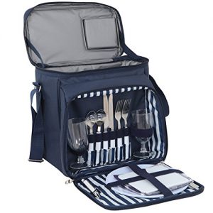 ZENY Picnic Backpack Basket Bag w/Cooler Compartment, Detachable Bottle/Wine Holder, Fleece Blanket, Plates and Cutlery Set