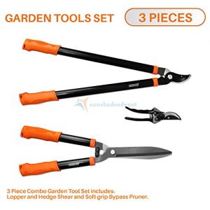 Sunshades Depot iGarden 3 Pieces Combo Gardening Lawn Plant Tools Set with 1 x Lopper,1 x Hedge Shears and 1 x Pruner Shears Tree & Shrub Care Kit Hand Tool Kit.