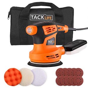 TACKLIFE 5-Inch Random Orbit Sander, 6 Variable Speeds Sander Machine, 10Pcs Sandpapers and 3 Pcs Polishing Kit, Electric Sander with a Carry Bag, Dust Collection Box for Sanding and Polishing PRS02A