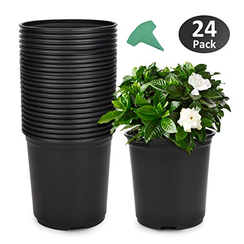 GROWNEER 24-Pack 0.7 Gallon Flexible Nursery Pot Flower Pots with 15 Pcs Plant Labels, Plastic Plant Container Perfect for Indoor Outdoor Plants, Seedlings, Vegetables, Succulents and Cuttings 2.5Qt