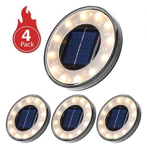 Tomshine Disk Lights, Solar Ground Lights Outdoor Warm White, Waterproof 12 LED Solar Lights, Outdoor Walkway Deck for Patio Pathway Lawn Yard Driveway(4 Pack)