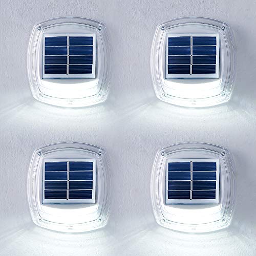 Solar Wall Lights Outdoor, Solar Led Waterproof Lighting for Deck, Fence, Patio, Front Door, Stair, Landscape, Yard and Driveway Path,White,Pack of 4