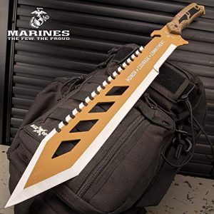 United States Marine Corp USMC Desert OPS Sawback Machete with Sheath - Stainless Steel Blade, Non-Reflective Coating, ABS Handle - Length 24"
