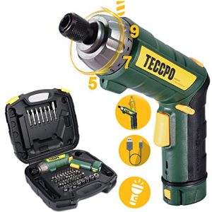 Cordless Screwdriver, 6Nm TECCPO Electric Screwdriver, 4V 2000mAh Li-ion, with 45 Free Accessories, 9+1 Torque Gears, Adjustable 2 Position Handle with LED, USB Rechargeable - TDSC01P
