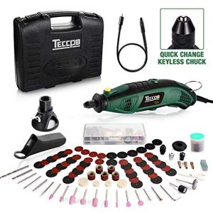 TECCPO Rotary Tool Kit, 6 Variable Speed with Flex shaft, Universal Keyless Chuck, 84 Accessories, Cutting Guide, Auxiliary Handle and Carrying Case, Multi-functional for Crafting Projects