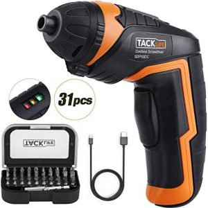 TACKLIFE Cordless Screwdriver, Electric Screwdriver, 4V MAX 2.0Ah Li-ion with Battery Indicator, 31 Free Accessories, USB Rechargeable, Lightweight and Easy for Small Home Projects-SDP50DC