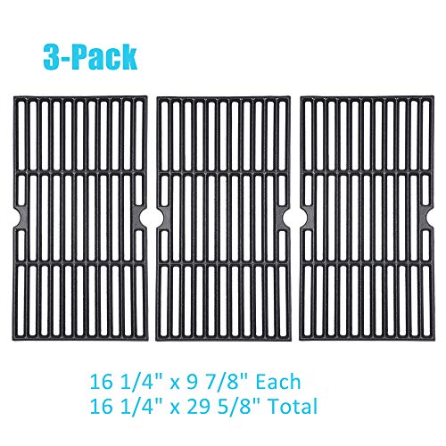 BBQration 3-Pack CIF159C 16 1/4" x 9 7/8" Each Matte Cast Iron Cooking Grid Replacement for Dyna-Glo DGF510SBP, Backyard Grill BY13-101-001-13, Better Homes & Gardens and More
