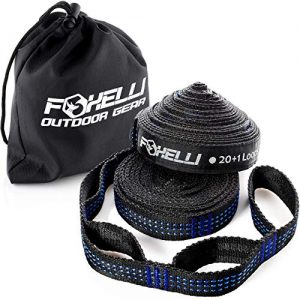 Foxelli Hammock Straps XL – Camping Hammock Tree Straps Set (2 Straps & Carrying Bag), 20 ft Long Combined, 40+2 Loops, 2000 LBS No-Stretch Heavy Duty Straps for Hammock, Compact & Easy to Set Up