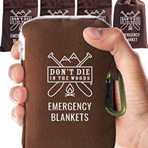 Don't Die In The Woods World's Toughest Emergency Blankets | 4 Pack Extra Large Thermal Mylar Foil Space Blanket for Hiking, Marathon Running, First Aid Kits, Outdoor Survival Gear | Camo