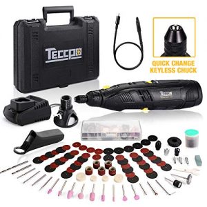 Cordless Rotary Tool, TECCPO 12V Powerful Rotary Tool Kit with 2.0Ah Li-ion Battery, Universal Keyless Chuck, 1-Hour Fast Charger, 6-Speeds Adjustable, 80 Accessories, Perfect Gift for DIY & Crafts