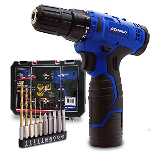 ACDelco ARD12126S1 12V Lithium-Ion Cordless 2-Speed 3/8” Drill Driver Kit (10 Bits, Battery, Charger, Tool case)