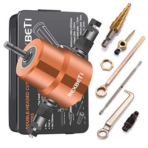 Double Headed Sheet Metal Nibbler, REXBETI Drill Attachment Metal Cutter with Extra Punch and Die, 1 Cutting Hole Accessory and 1 Step Drill Bit, Perfect for Straight Curve and Circle Cutting (gold)