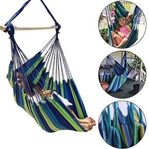 N/X Sky Large Brazilian Hammock Chair Cotton Weave - Extra Long Bed - Hanging Chair for Yard, Bedroom, Porch, Indoor/Outdoor (Blue & Green)