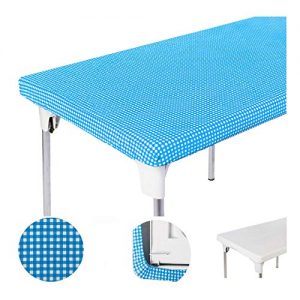 TopTableCloth Picnic Table Cover Blue Checkered Elastic Table Cloth on The Corner for Folding Table 6ft 30"x72" Outdoor TableCloths Waterproof Stay Put Party Table Covers Plastic Tablecloth Birthday