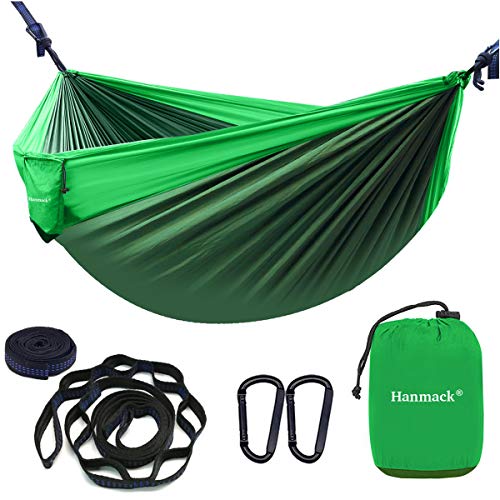 Double Hammocks,Camping Hammock with 2 Tree Straps and 2 Carabiners, Lightweight Nylon Parachute Portable Outdoor Hammock for Backpacking,Beach,Hiking,Garden,Easy Assembly Travel Hammock-Dark Green