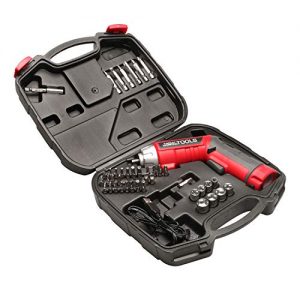 Great Working Tools Cordless Screwdriver Set - 45-Piece Power Screwdriver with 3.6v Lithium-Ion Battery, Pivoting Head, Flashlight and Case for Home Repair Projects, Red/Black