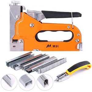 Swpeet 3-in-1 Staple Gun Kit with Staple Remover and 500 Staples Selection Pack，Hand Operated Carbon Steel Gun Tacker Tool for Upholstery, Fixing Material, Decoration, Carpentry, Furniture