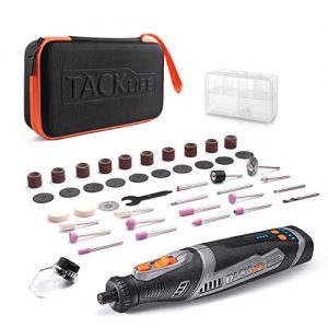TACKLIFE Cordless Rotary Tool 8V Power 2.0 Ah Li-ion Battery with 43 Accessories and Shield Attachment, Long Endurance Power- Perfect for Sanding, Grinding, Cutting and Engraving -RTD02DC
