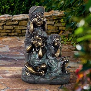 Exhart Children’s See No Evil Statue | Patina Finish Garden Statuary | Faux Bronze Statue | Garden Art Resin Statue | Hear, See, Speak No Evil Outdoor Decorations | (18.5 in)