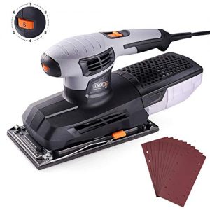 Sheet Sander, Tacklife 1/2 Finishing Sander, 12,000Rpm Variable Speed Palm Sander with 10Pcs Sanding Sheets, High Performance Dust Collector, Hook-and-Loop Base Pad, Aluminum Base Plate