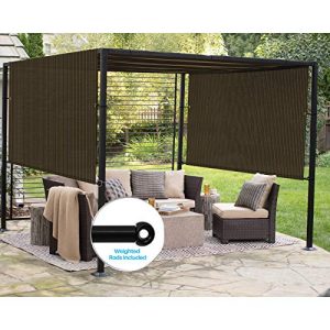 Patio Outdoor Shade Universal Replacement Pergola Canopy Shade Cover 8’X12’ Brown with Grommets 2 Sides Weighted Rods Included Shade Screen Panel for Balcony Deck Porch