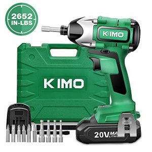 Impact Driver - 20V 2.0Ah Battery Brushless Cordless Impact Drill Kit w/ 2652in-lb 300NM Torque, 2800RPM Variable Speed, 6pc Driver Bits, 4pc Socket Bits, Power Tool Case, Lithium-Ion - KIMO