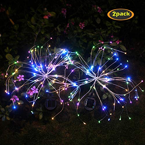 Amashop Outdoor Solar Garden Lights，105 LED Solar Powered Decorative Stake Landscape Light DIY Flowers Fireworks Stars for Walkway Pathway Backyard Christmas Party Decor 2 Pack（Mulit-Color）