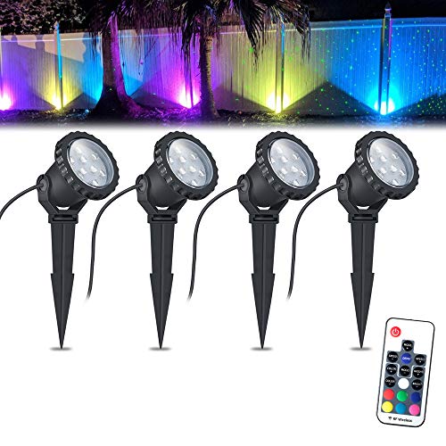 COVOART Color Changing LED Landscape Lights 12W Landscape Lighting IP66 Waterproof LED Garden Pathway Lights Walls Trees Outdoor Spotlights with Spike Stand, Outdoor Landscaping Lights, 4 Pack