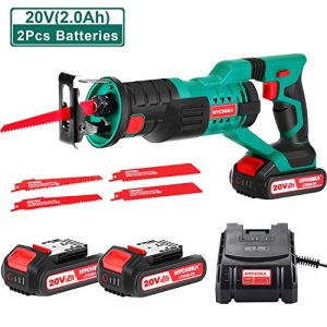 HYCHIKA Cordless Reciprocating Saw 20V 2Ah 2 Batteries 4 Saw Blades, 0-2800SPM Variable Speed, 7/8" Stroke Length Tool-Free Blade Change LED Light for Wood Metal Cutting Pruning …