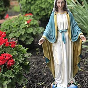 FOTE HOME GOODS Blessed Virgin Mother Mary Statue - 12” Polyresin Immaculate Conception Religious Statue for Garden, Outdoor, Patio, Cemetery Grave Stone (12 “ Mother Mary)
