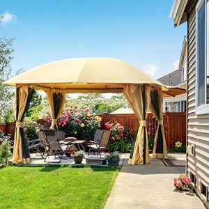 Quictent 12x12 ft Gazebo with Mosquito Netting and Sidewalls Soft top Screened Metal Gazebo Canopy Heavy Duty and Waterproof for Patios,Deck and Backyard (Tan)