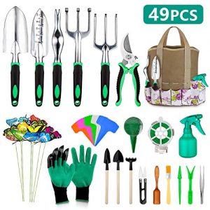 49 Pcs Garden Tools Set, Extra Succulent Tools Set, Heavy Duty Gardening Tools Aluminum with Soft Rubberized Non-Slip Handle Tools, Durable Storage Tote Bag, Gifts for Men Women
