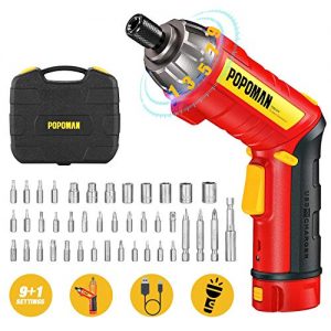 Cordless Screwdriver, 6Nm Electric Screwdriver, 4V 2000mAh Li-ion, with 45 Free Accessories, 9+1 Torque Gears, Adjustable 2 Position Handle with LED, USB Rechargeable