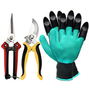 Pruning Shears, ZOUTOG Stainless Steel Garden Shears,3 Pack Gardening Gifts Including Garden Clippers, Gardening Gloves - for Garden Trimming,Tree Trimming, Weeding and Transplanting