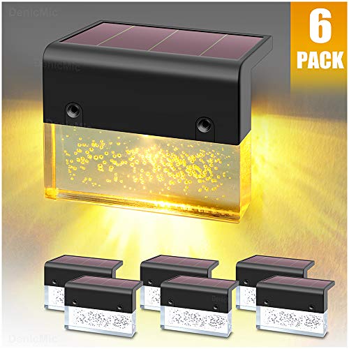 DenicMic Solar Deck Lights, Led Solar Step Lights Outdoor for Stair, Fence, Railing,Patio Garden, Step, Super Bright 10 lumens, 2 Lighting Modes, Acrylic Bubbles Warm White/Color Changing 6 Pack