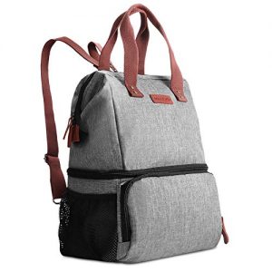 DYNASCO Lunch Bag for Work School, 2-Layer Fashionable Backpack Lunch Bag with Large Capacity, Keep Foods Warm or Cold, Perfect for Office, Picnic, Beach (Gray)
