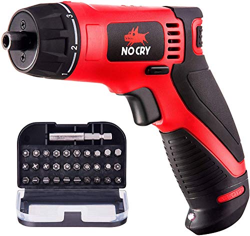 NoCry 10 N.m Cordless Electric Screwdriver - with 30 Screw Bits Set, Rechargeable 7.2 Volt Lithium Ion Battery and a Built-In LED Light