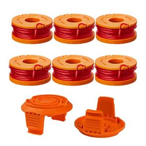 Thten Edger Spools Replacement for Worx WG180 WG163 WA0010 Weed Wacker Eater String with WA6531 GT Spool Cover 50006531 String Trimmer Refills 10ft 0.065"(6 Spool, 2 Cap)