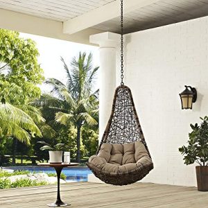 Modway EEI-2657-BLK-MOC-SET Abate Wicker Rattan Outdoor Patio with Hanging Steel Chain, Swing Chair Without Stand, Mocha