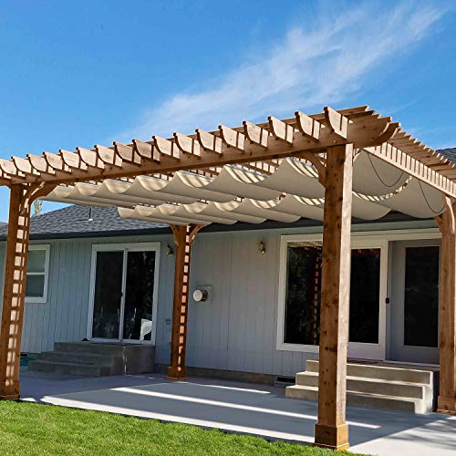 Patio Waterproof Retractable Shade Cover Pergola Replacement Cover Canopy Outdoor Slide Wire Wave Shade Sail Deck 4'Wx16'L Beige
