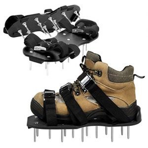 Juesi Garden Lawn Aerator Shoes Sandal, 3 Double Layers Adjustable Straps Heavy Duty Spiked Sandals, Good Heel Support, Sturdy Base, Newest Designed Spikes to Aerating Lawn, Yard (Black)