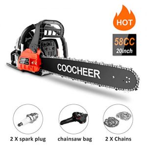 COOCHEER Chainsaw 20-inch Gas Power Chainsaw 3.4 HP and Powerful 58CC Engine, 2 Stroke Handheld Gasoline Chain Saw with Carry Bag for Tree Stumps, Limbs, Tree Felling, and Firewood Cutting(Red)