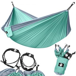 Legit Camping - Double Hammock - Lightweight Parachute Portable Hammocks for Hiking, Travel, Backpacking, Beach, Yard Gear Includes Nylon Straps & Steel Carabiners (Graphite/Seagreen)