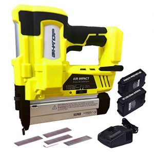 BHTOP Cordless Brad Nailer 18Ga Heavy Finish Nail Gun With 18Volt 2Ah Lithium-ion Rechargeable Battery in Yellow With Charger and Carrying Case 2 Batteries Finish Nailer (Brad Nails Only)