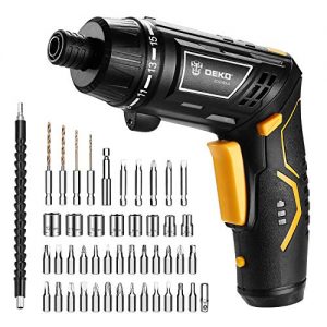 Electric Screwdriver, DEKO Power Screwdriver 3.6V Lithium Ion Battery MAX Torque 4.5N.m, 6 Torque Setting, Front LED and Rear Flashlight Cordless Rechargeable Screwdriver for Home DIY
