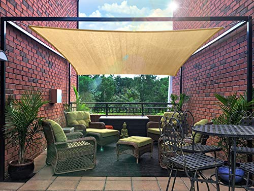FLY HAWK Sun Shade Sail Rectangle 10' x 10', Patio Sunshade Cover Canopy - Durable Fabric Cloth for Outdoor Garden Yard Pond Pergola Sandbox Deck Courtyard - Sand Color (10' x 10' Rectangle)