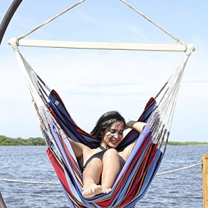 Large Colombian Hammock Chair Lounger - 48 inch - Natural Cotton Cloth (Blue Stripe)