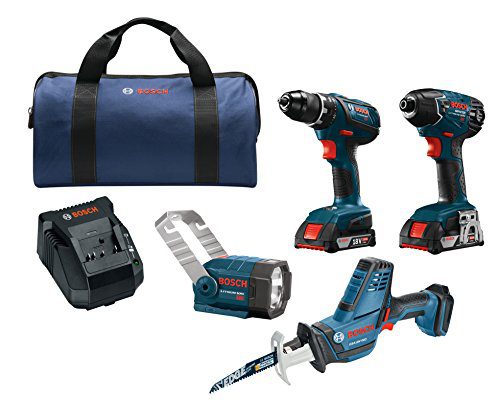 Bosch Power Tools Drill Set - CLPK232A-181 - 18V 4-Tool Combo Kit with 1/2 In. Drill/Driver, 1/4 In. Hex Impact Driver, Compact Reciprocating Saw and Flashlight